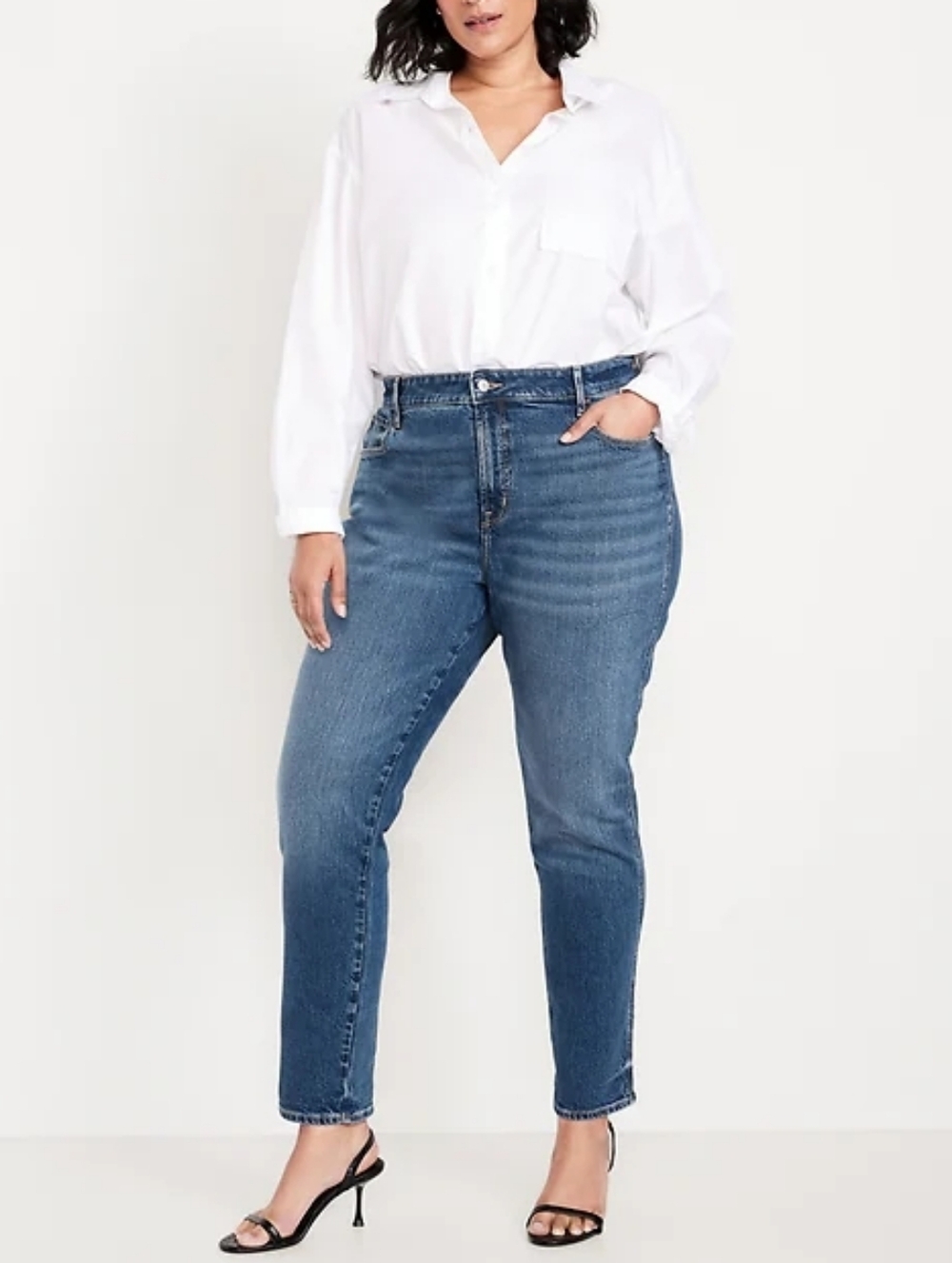 Old Navy Stone Washed Medium Dark Blue Straight Leg High Rise Jeans Size 18
